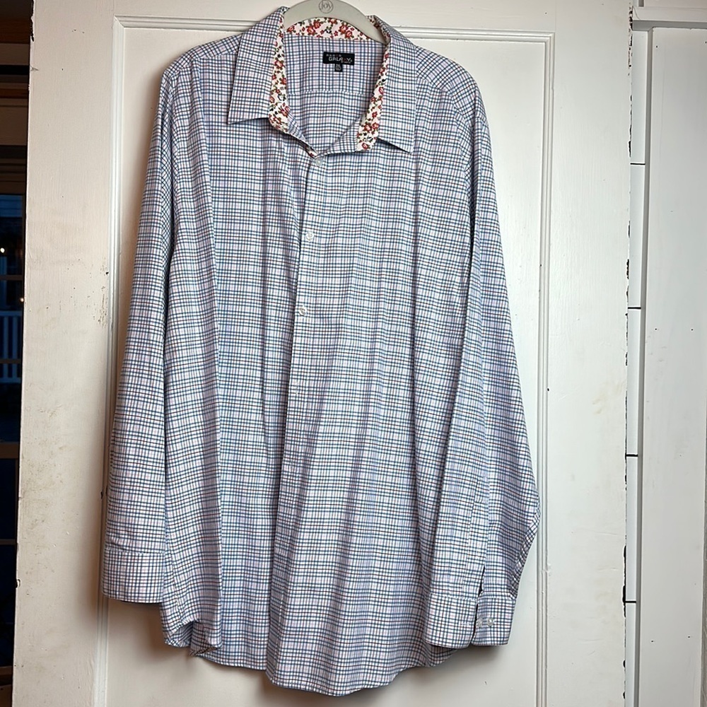 Galaxy 2XL Plaid Floral Contrast Collar Button Down Shirt Cottagecore